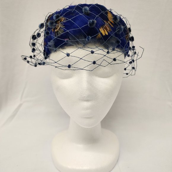 Vintage Blue Open Pillbox Hat - Picture 1 of 5